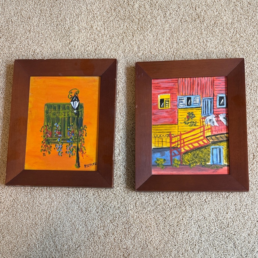 Pair of Street Scene Paintings - hand painted by local artist in Argentina